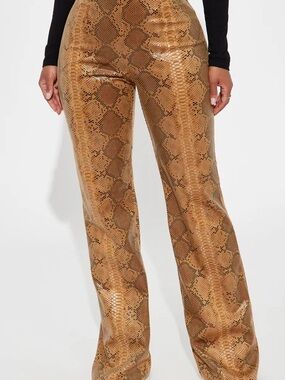 Fashion Nova Tan Snake-Print Wide Leg Jeans